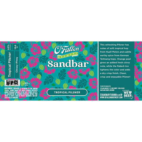 O'Fallon Sandbar Tropical Pilsner by O'Fallon Brewery, beer label