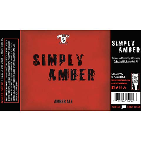 Shebeen Simply Amber Ale by RI Brewery Collective LLC, beer label