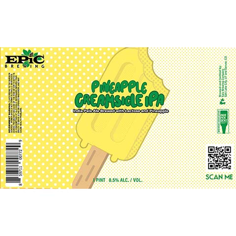Epic Pineapple Creamsicle IPA by Epic Brewing Company, beer label