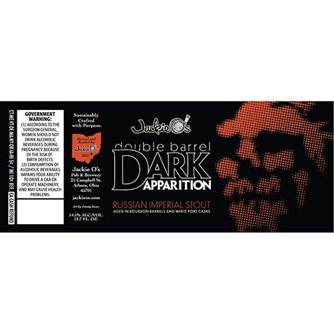 Jackie O's Double Barrel Dark Apparition Imperial Stout by Jackie O's Pub & Brewery, beer label