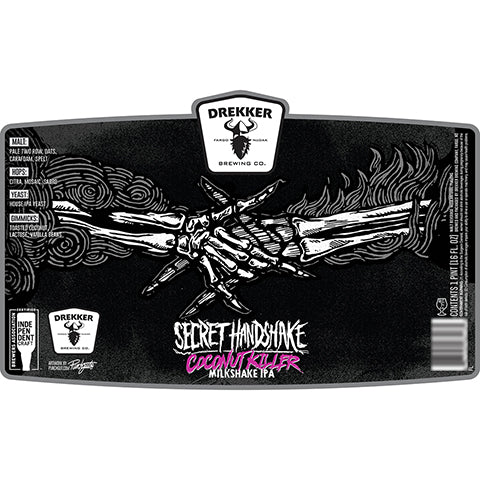 Drekker Secret Handshake Coconut Killer IPA by Drekker Brewing Company, beer label