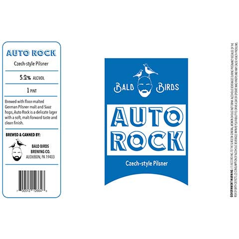 Bald Birds Auto Rock Pilsner by Bald Birds Brewing Co., beer label