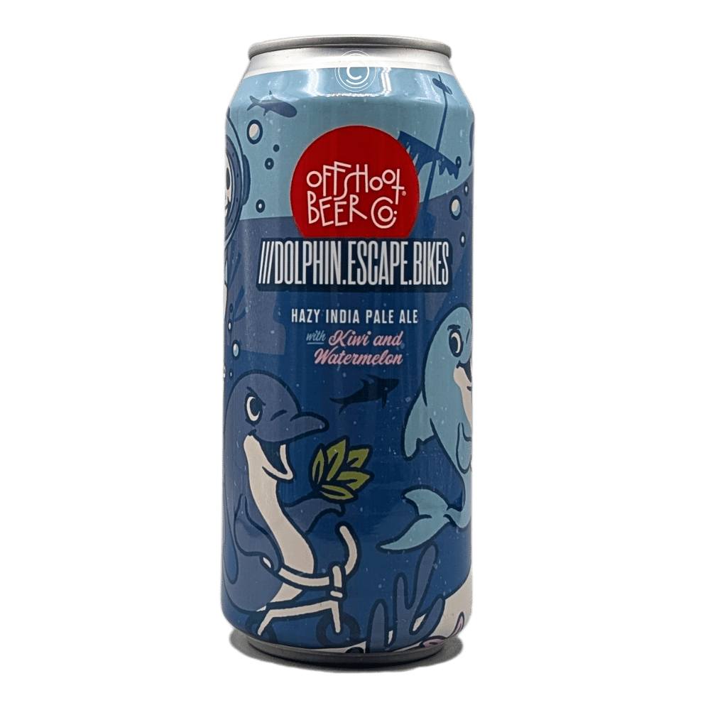 Beer Co. x Stone Brewing ///Dolphin.Escape.Bikes Kiwi and Watermelon Hazy IPA by Offshoot Brewing Co. x Stone Brewing, beer label
