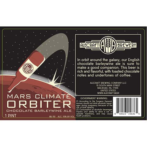 Alecraft Mars Climate Orbiter Barleywine Ale by Alecraft Brewery, beer label