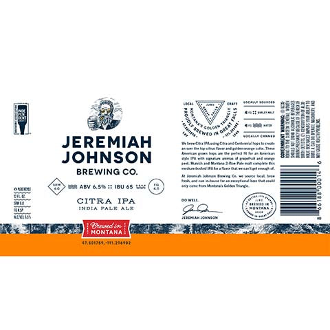 Jeremiah Johnson Citra IPA by Jeremiah Johnson Brewing Company, beer label
