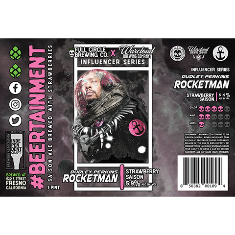 Full Circle/Warcloud Influencer Series: Dudley Perkins Rocketman Strawberry Saison by Full Circle Brewing Co, beer label