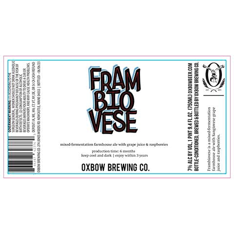Oxbow Frambiovese Sour by Oxbow Brewing Co, beer label