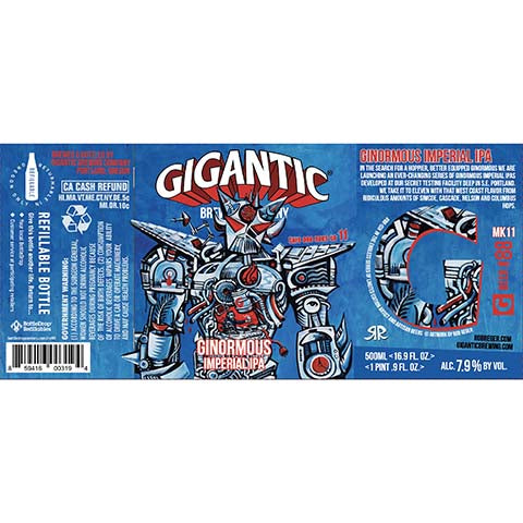 Gigantic Ginormous MK11 (Simcoe, Cascade, Columbus, & Nelson) Imperial IPA by Gigantic Brewing Co, beer label