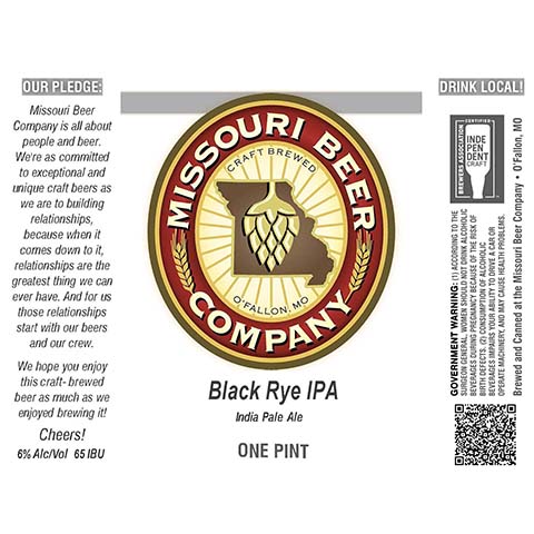 Missouri Beer Black Rye IPA by Missouri Beer Company, beer label
