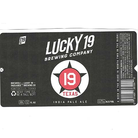 Lucky 19 Texas 19 IPA by Lucky 19 Brewing Company, beer label