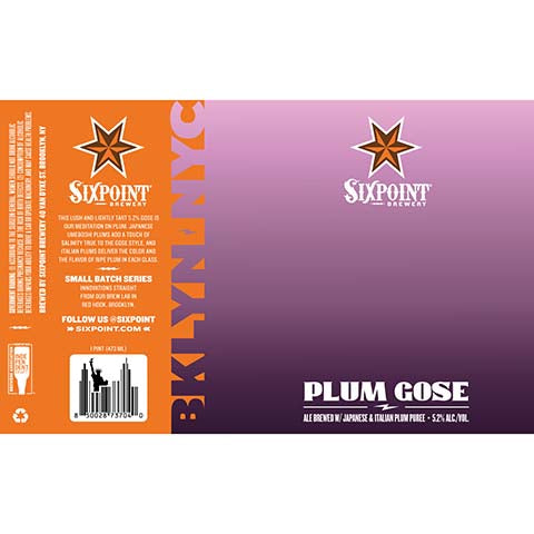 Sixpoint Plum Gose Ale by Sixpoint Brewery, beer label