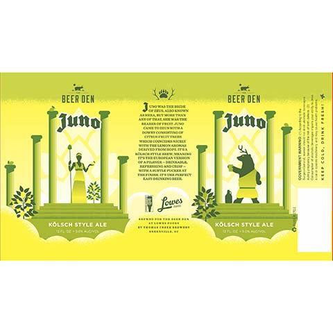 The Beer Den Juno Kolsch Style Ale by Thomas Creek Brewery, beer label