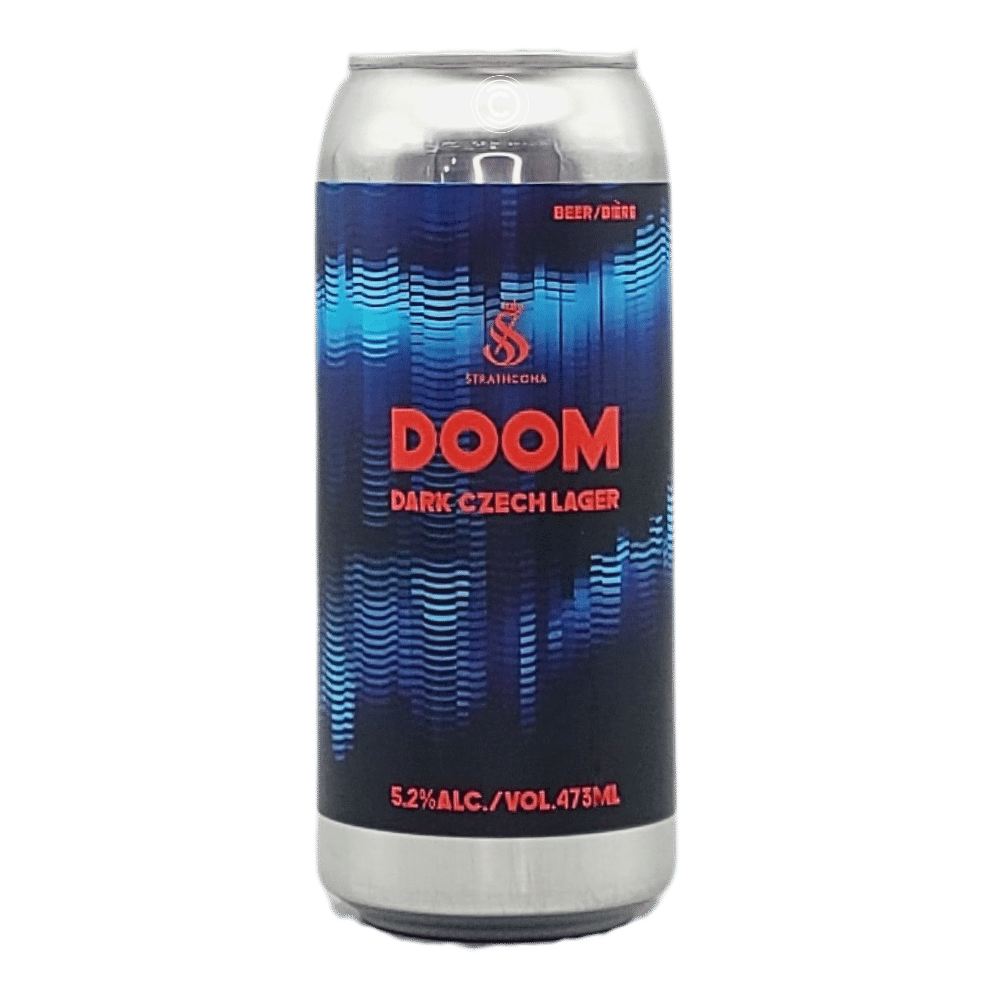 Doom Dark Czech Lager by Strathcona Beer Company, beer label