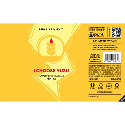 Pure Project I Choose Yuzu Lager by Pure Project, beer label