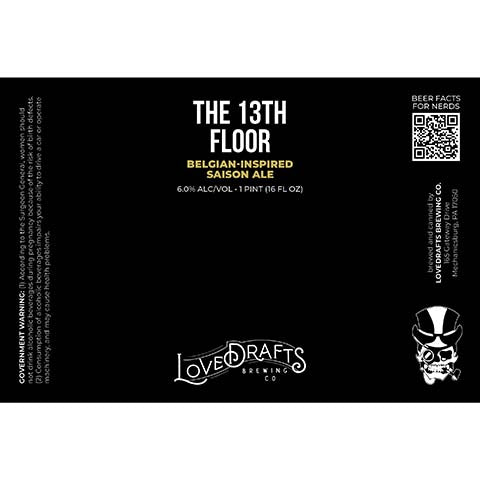 Lovedrafts The 13th Floor Belgian Saison Ale by Lovedrafts Brewing Co., beer label