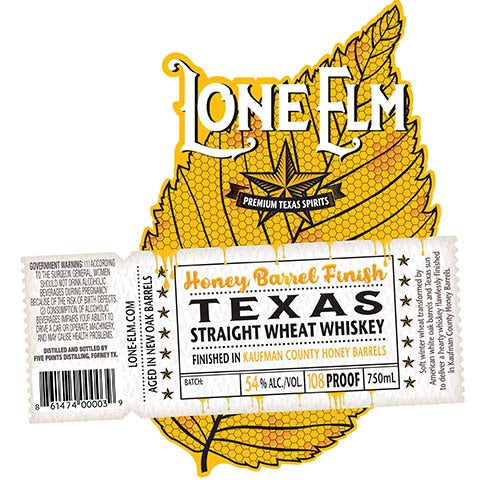 Lone Elm Honey Barrel Finish Straight Wheat Whiskey by Five Points Distilling, beer label