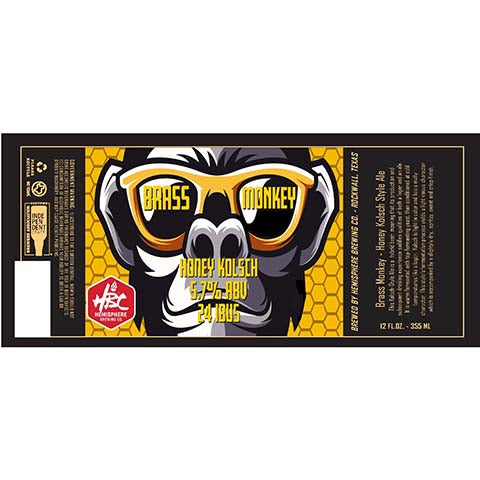 Hemisphere Brass Monkey Honey Kolsch by Hemisphere Brewing Co, beer label