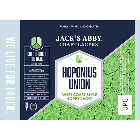 Jack's Abby Hoponius Union Hoppy Lager by Jack's Abby Brewing LLC, beer label
