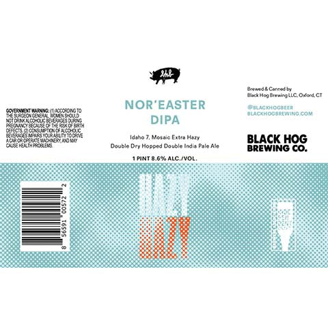 Black Hog Hazy Hazy Nor'Easter DIPA by Black Hog Brewing Co, beer label