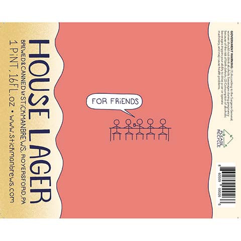 Stickman For Friends House Lager by Stickman Brews, beer label