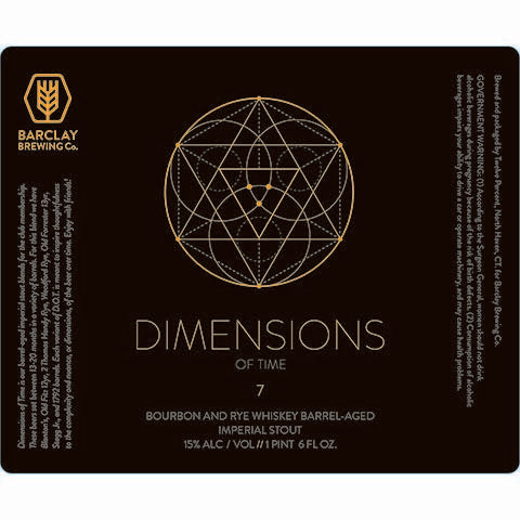 Barclay Dimensions of Time - 7 (Bourbon/Rye Blend) Imperial Stout by Barclay Brewing Co., beer label
