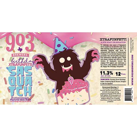 903 Brewers Birthday Xtrafunfetti Sasquatch Flavored Milk Stout by 903 Brewers, beer label