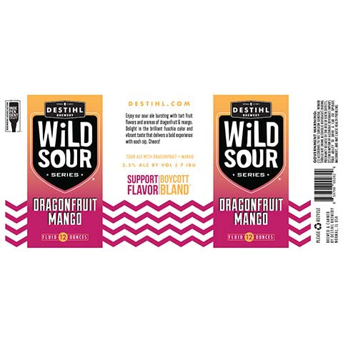 Destihl Wild Sour Series Dragonfruit Mango by Destihl Brewery, beer label