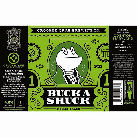 Crooked Crab Buck A Shuck Helles Lager by Crooked Crab Brewing Company, beer label