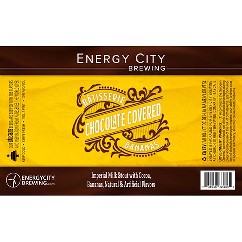 Energy City Batisserie Chocolate Covered Bananas Imperial Milk Stout by Energy City Brewing, beer label