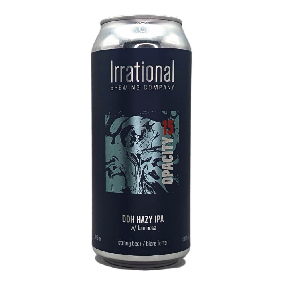Exp. Opacity 15: DDH Hazy IPA by Irrational Brewing Company, beer label