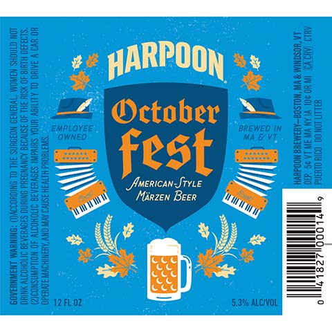 Harpoon Octoberfest Marzen by Harpoon Brewery, beer label