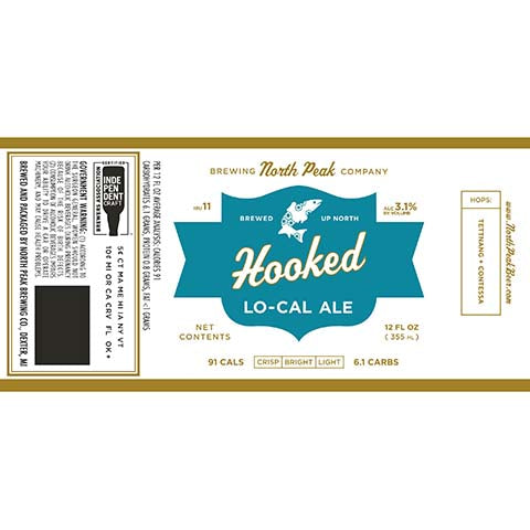 North Peak Hooked Lo-Cal Ale by North Peak Brewing Co, beer label
