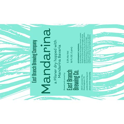 East Branch Mandarina Pilsner by East Branch Brewing Company, beer label
