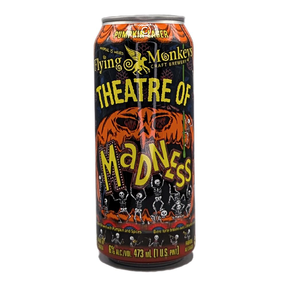 Theatre of Madness Pumpkin Amber Lager by Flying Monkeys Craft Brewery, beer label