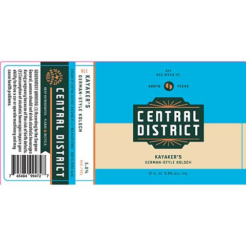 Central District Kayaker's German Kolsch by Central District Brewing, beer label