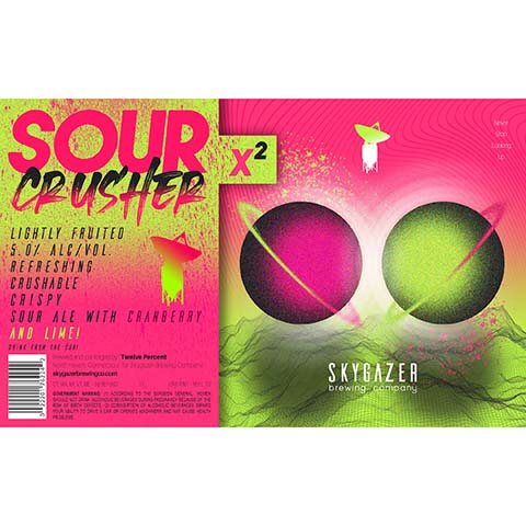 Skygazer Sour Crusher x2 Cranberry and Lime Sour Ale by SKYGAZER Brewing Co, beer label