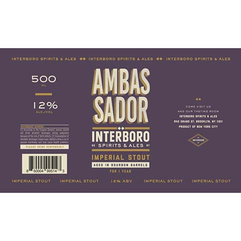 Interboro Ambassador Imperial Stout (Aged In Bourbon Barrel) by Interboro Spirits And Ales, beer label