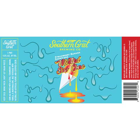 Southern Grist Strawberry Banana Shortcake Melted Sno Cone Sour Ale by Southern Grist Brewing Company, beer label