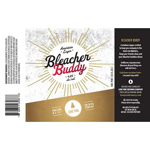 Lone Pine Bleacher Buddy American Lager by Lone Pine Brewing Company, beer label