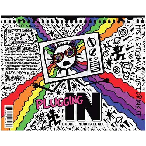 Stickman Plugging In DIPA by Stickman Brews, beer label