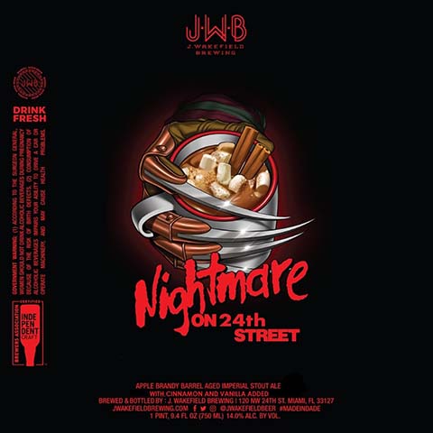 J. Wakefield Nightmare on 24th Street Imperial Stout Ale by J Wakefield Brewing, beer label