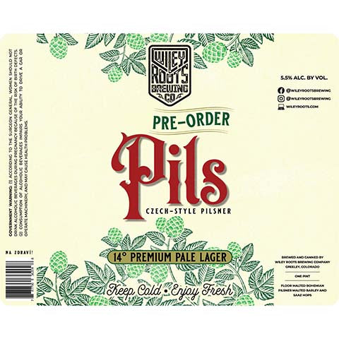 Wiley Roots Pre-Order Pils Pilsner by Wiley Roots Brewing Co, beer label