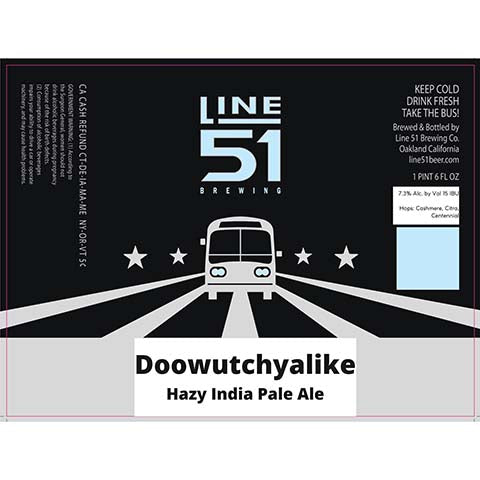 Line 51 Doowutchyalike Hazy IPA by Line 51 Brewing Company, beer label