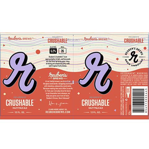 Reuben's Crushable Hazy Pale Ale by Reuben's Brews, beer label