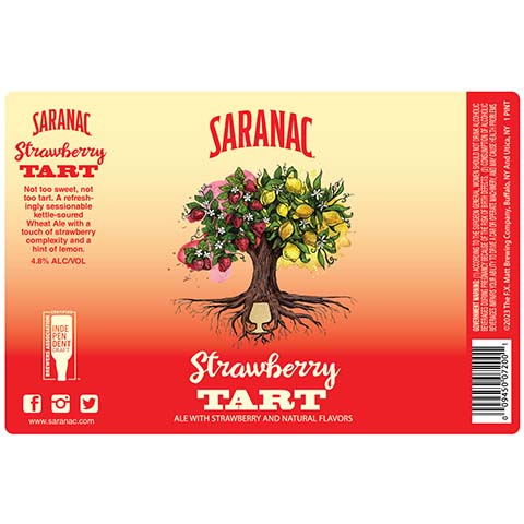 Saranac Strawberry Tart Wheat Ale by The F.X. Matt Brewing Company, beer label