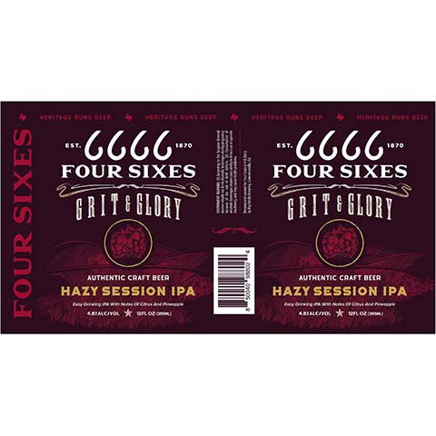 Four Sixes Grit & Glory Hazy Session IPA by Four Sixes Grit & Glory, beer label