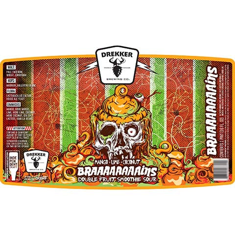 Drekker Mango, Lime, Coconut, Braaaaaaaains Double Fruit Smoothie Sour by Drekker Brewing Company, beer label