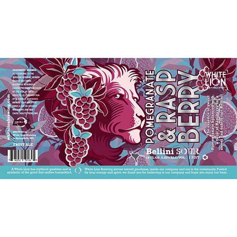 White Lion Pomegranate & Raspberry Bellini Sour Ale by White Lion Brewing Company, beer label