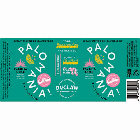 Duclaw Palomania Gose by DuClaw Brewing Company, beer label