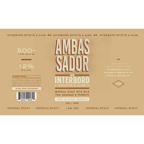 Interboro Ambassador Imperial Stout (Thai Bananas & Peanut) by Interboro Spirits And Ales, beer label